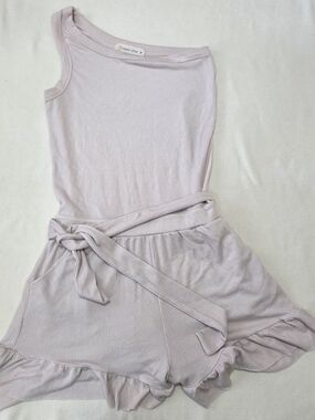 Ocean Drive Lavender Ribbed One-Shoulder Romper with Tie Waist